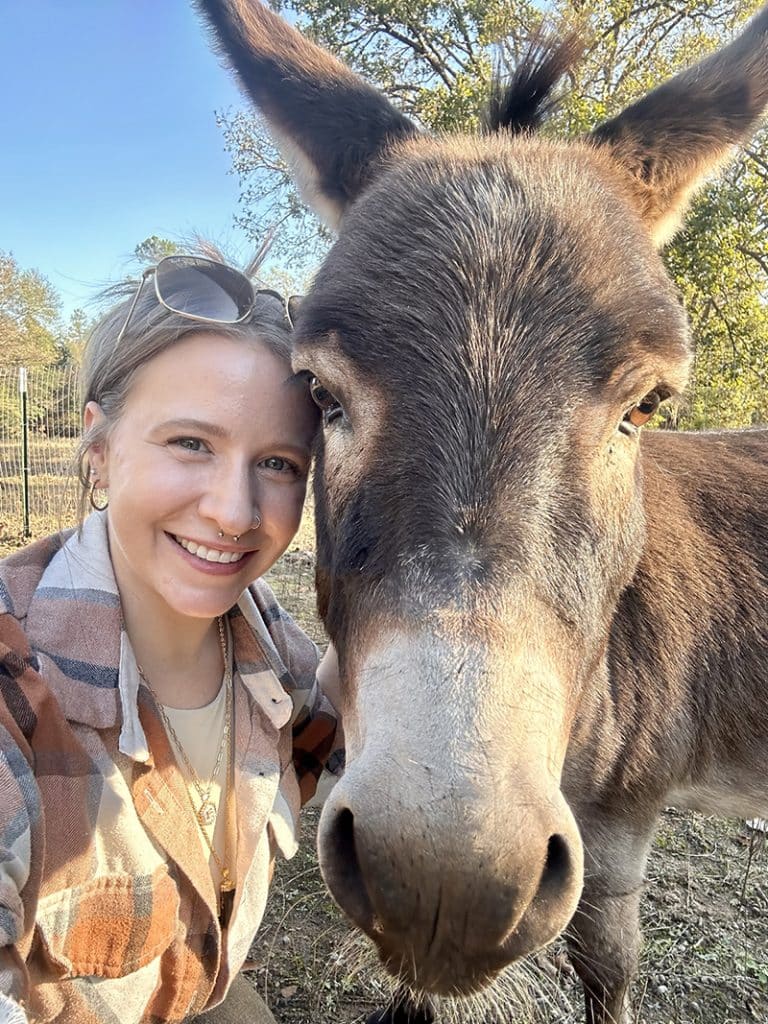 emily the bookkeeper and virtual assistant with her donkey